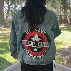 Top Gun Vintage Embroidered Custom 1980s Denim Jacket Size Large Unisex